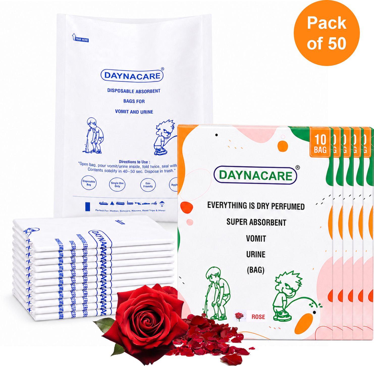 Rose Scent Disposable Vomit/Urine Bags Pack of 50 Leak-Proof Travel Paper Vomit Bag-image-26