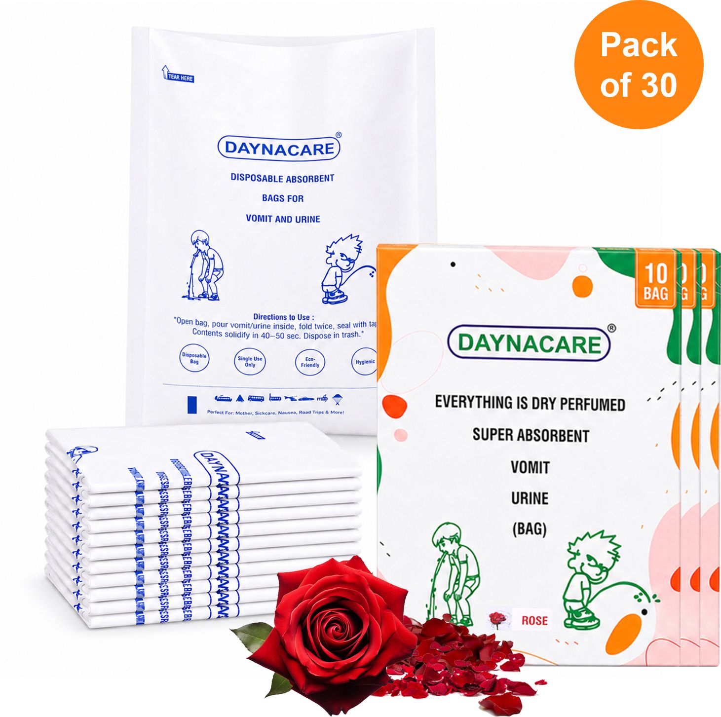 Rose Scent Disposable Vomit/Urine Bags Pack of 30 Leak-Proof Travel Paper Vomit Bag-image-27