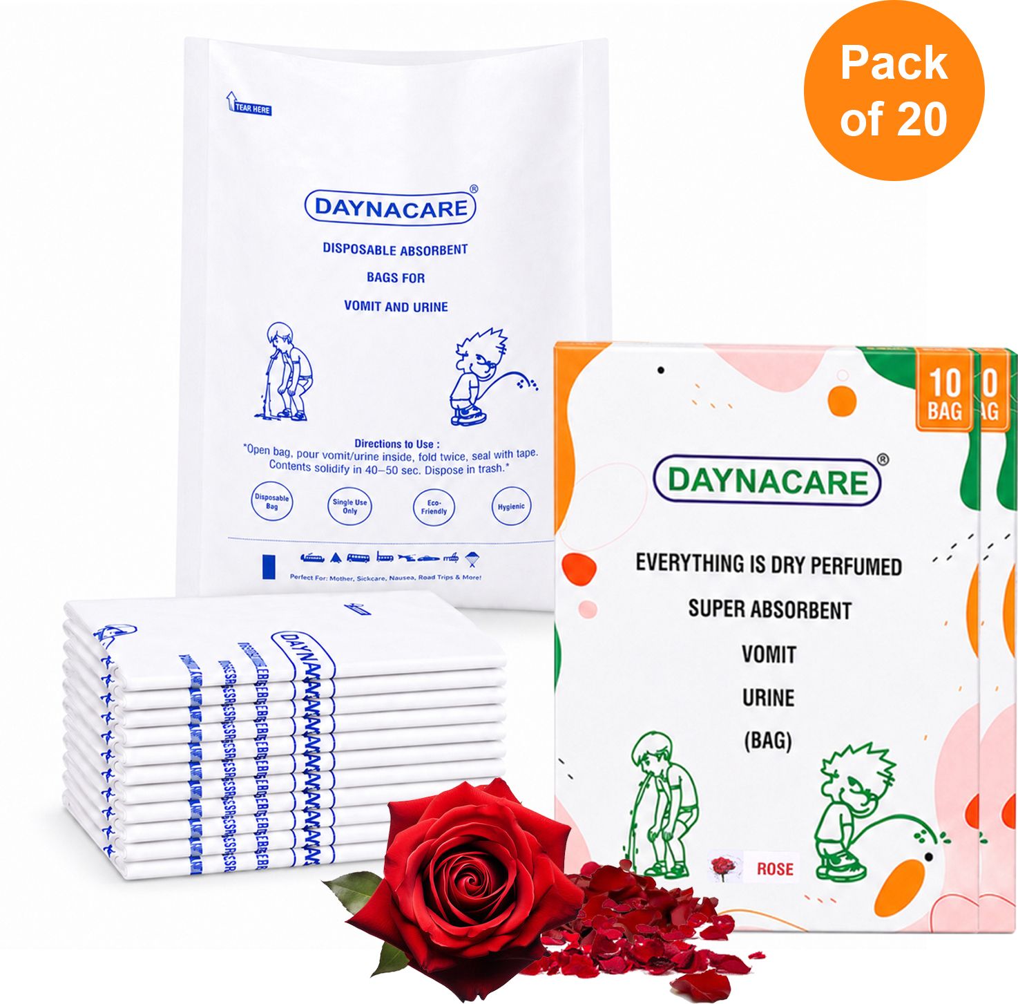 Rose Scent Disposable Vomit/Urine Bags Pack of 20 Leak-Proof Travel Paper Vomit Bag-image-25