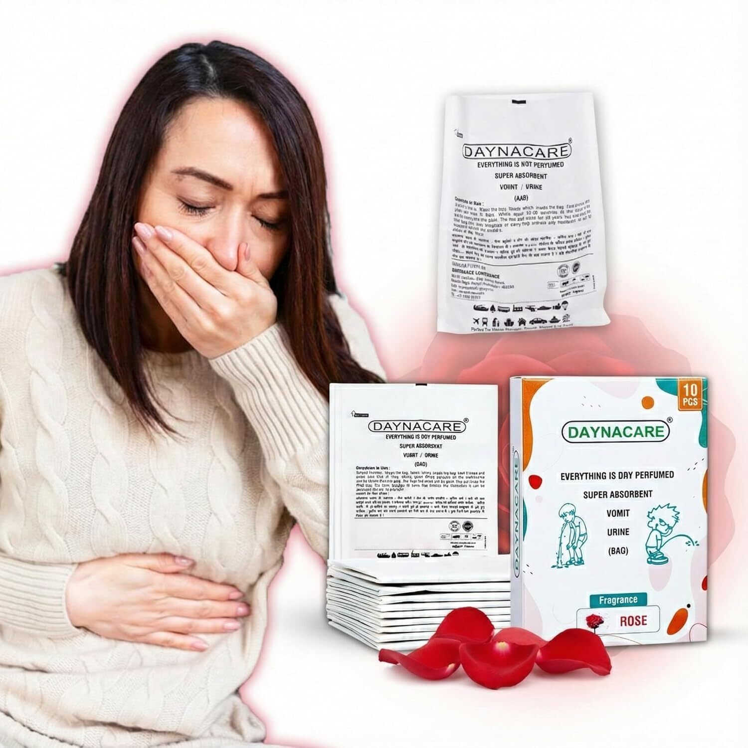 Vomit Spitting Urine Disposable Dry Perfumed Super Absorbent Bags 20 Pcs ROSE) Vomit Bag-image-33