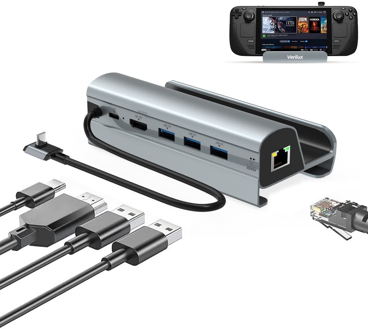 Verilux Multipurpose Gaming Steam Dock Station with HDMI Ethernet and USB Hub Port Steam Deck Multipurpose Dock Hub Docking Station-image-10