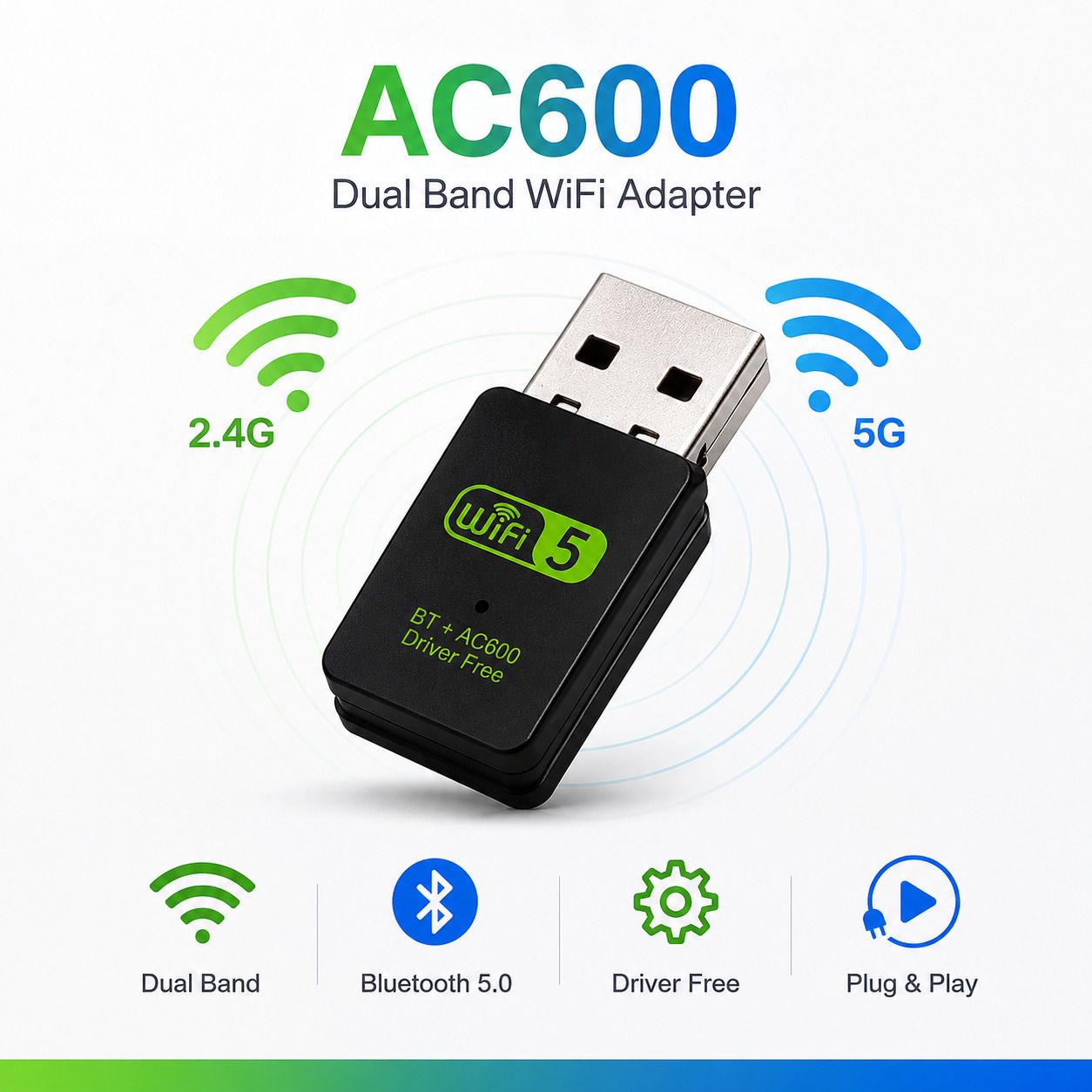 dross WiFi Dual Band+ Bluetooth 5.0 AC600 USB Adapter USB Adapter-picture-20