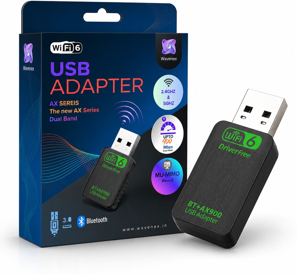 wavenex AX900 WiFi 6 USB Adapter 900Mbps Dual Band BT 5.3 for Windows 10/11 PC USB Adapter-picture-39