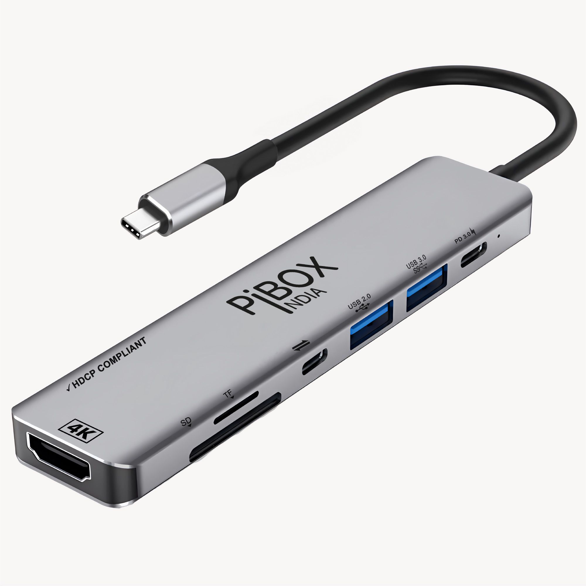 pibox india USB C to HDMI 7 in 1 Hub Dock Adapter 4K 30HZ HDCP Compliant, USB 3.0, USB-C PD USB Adapter