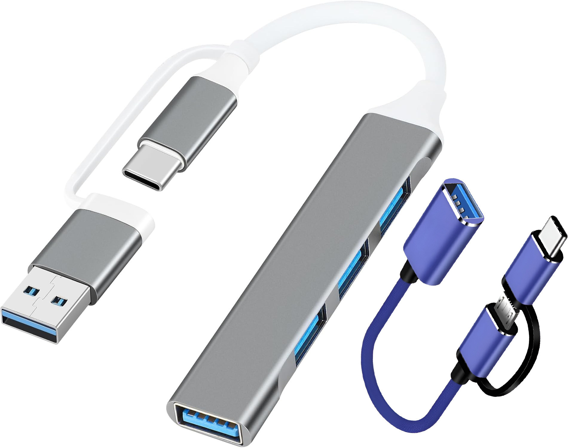 Foxne Point USB Type C to USB 3.0 OTG Cable USB 3.0 Hub (4-in-1) with Type-C & USB Dual Plugs, USB 3.0 USB Hub image 1