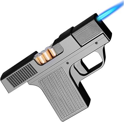 khan saar Gun Shape with Jet Torch Lighter, Refillable Butane Gas Holds 10 Cigarettes Pocket Lighter image 1