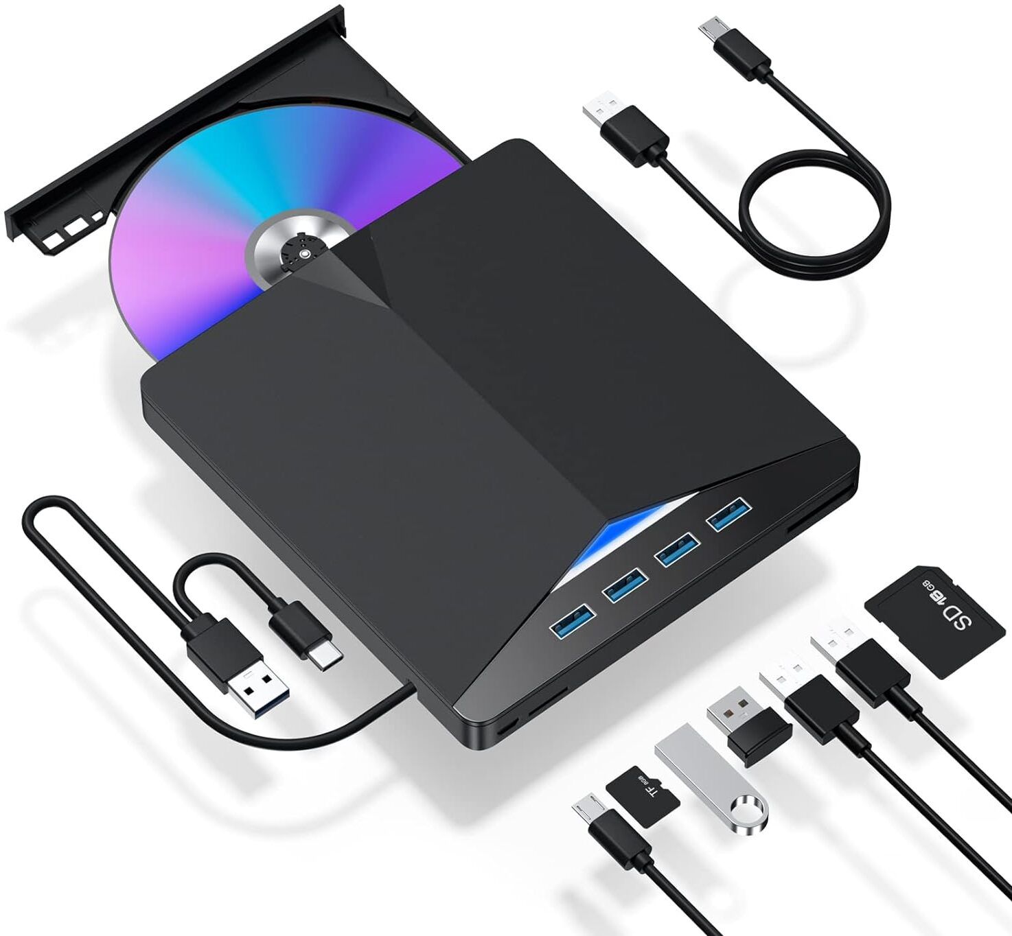 microware External CD/DVD Drive for Laptop, 7 in 1 USB 3.0 DVD Player Portable Burner External DVD Writer-image-1