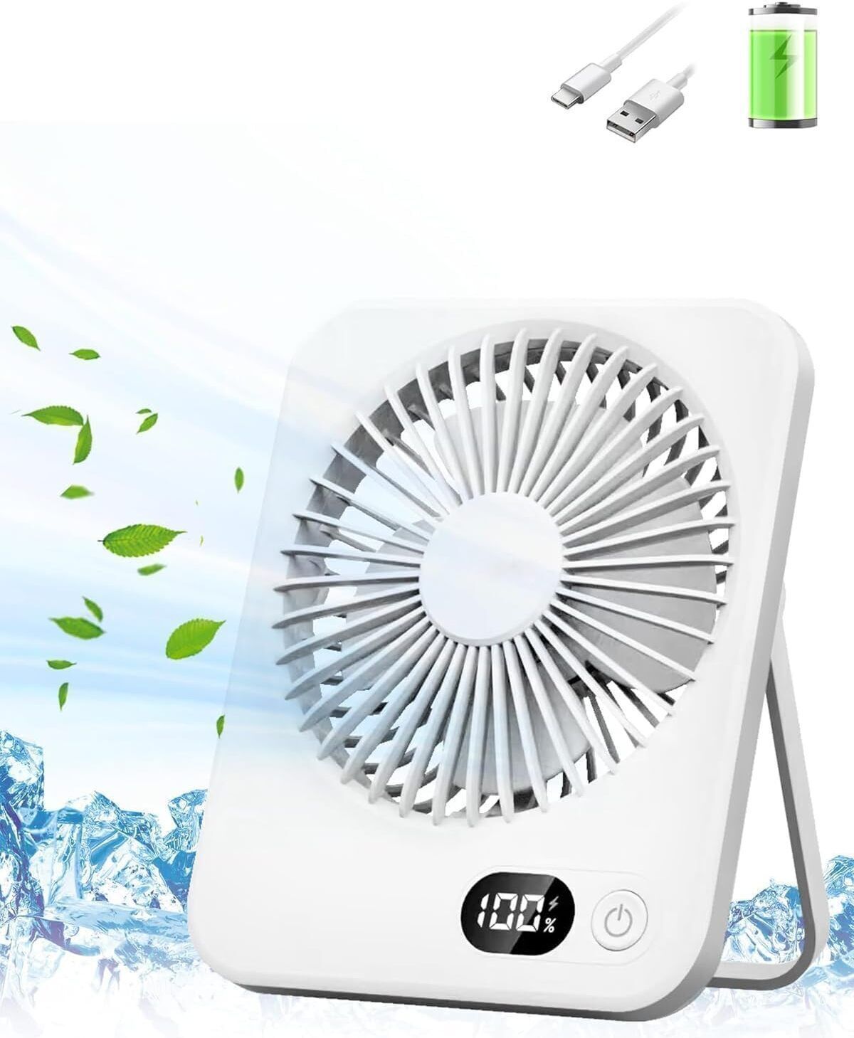 AK10ZONE 180 Degrees Tilt Foldable Portable Fans for Office Bedroom Travel Outdoor 1200 Mah Portable Fan with 5 Speeds Strong Airflow USB Fan-image-3