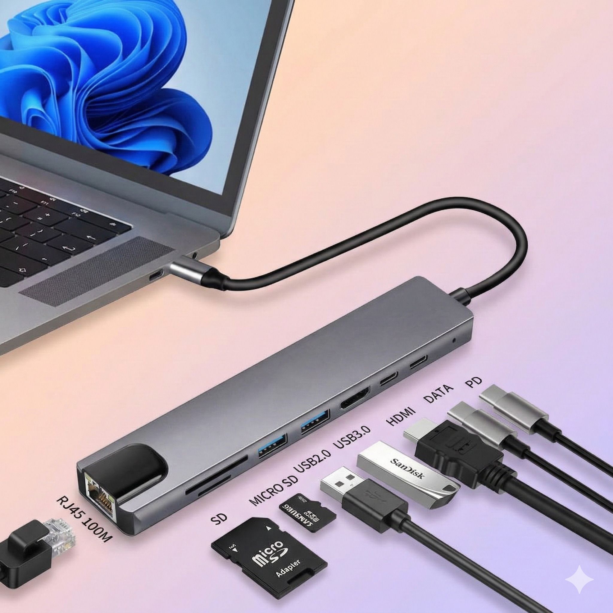 PLUGPULSES 8-in-1 USB C Docking Station with HDMI, Ethernet, SD Card Reader 8In1 USB-C Hub with 4K HDMI, USB 3.0/2.0 Ports, RJ45 Ethernet, SD/TF Card Slots USB Hub-picture-18
