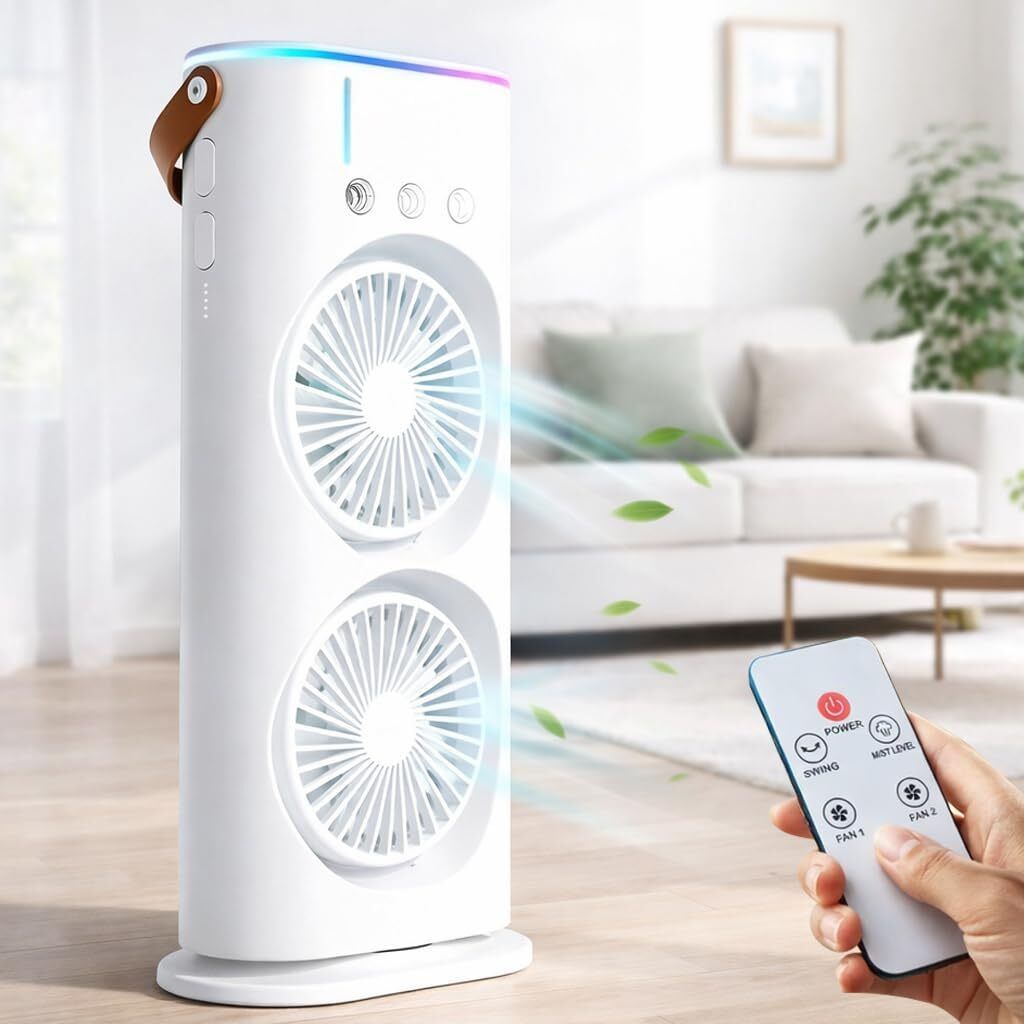 TREATTOES Portable Mini USB Air Cooler Fan, Double Ended Spray Cooling with Mist (T07) 3-Speed Rechargeable Mini AC Fan with Remote for Home, 280ml Ice Tank T07 USB Air Cooler-image-5