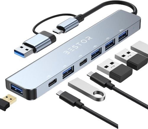 Bestor 7-in-1 USB-C Hub with USB-A converter,1x USB 3.0,4xUSB 2.0,USB-C,60W PD Charging Ports USB Hub-image-17