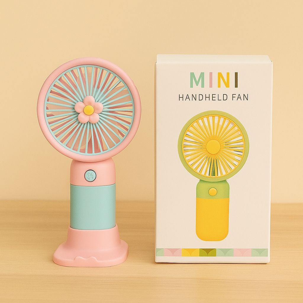 quickdeall Mini Handheld Fan with Cute Flower Design | Fresh Cooling Air | Portable USB Cooling Fan | Rechargeable Fan-image-0