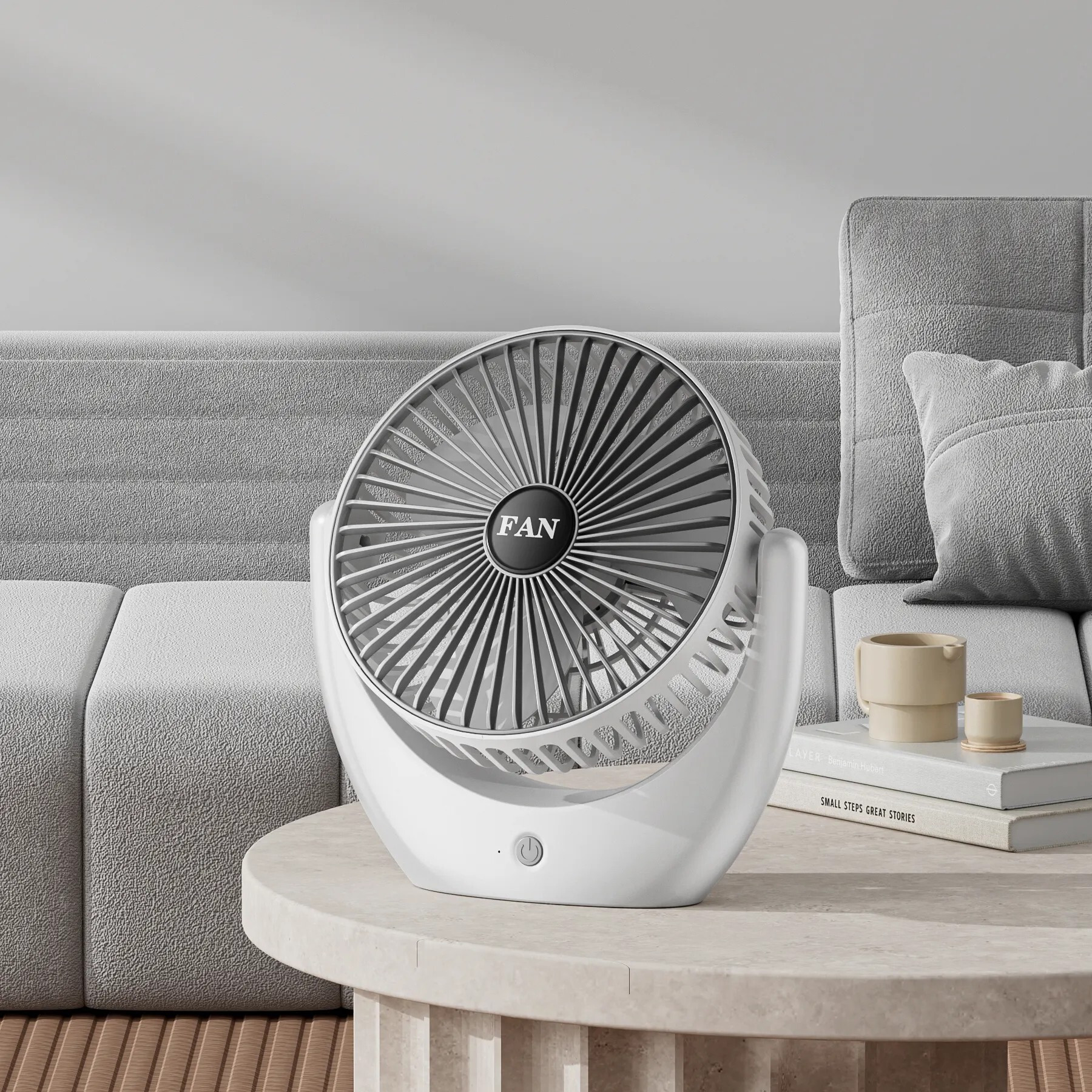 Solisca Mini USB Charging Desktop Fan Multi-Angle Air Delivery Three Speeds Quiet Table Mini Portable 3 Speed mode Build-in Battery Rechargeable-cooling blade USB Fan image 1