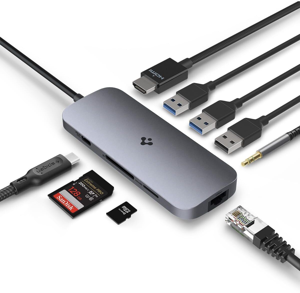 Spigen USB C Hub, 9-in-1 100W PD 3.0 4K 30Hz HDMI 5Gbps USB-A and 2 USB-A Data Ethernet Port, Audio jack, microSD/SD Card Reader USB Hub-image-17