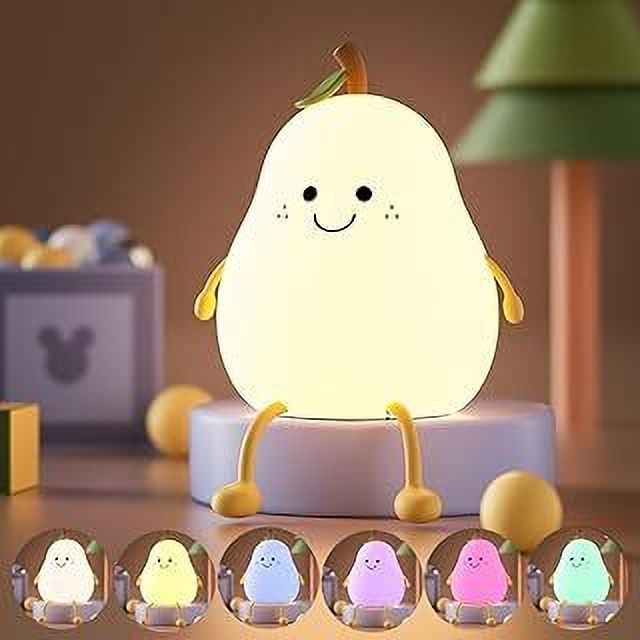 raregets Cute Pear Night Light for Kids Silicone Night Color Changing Lamp to Decor Room Night Lamp-picture-25