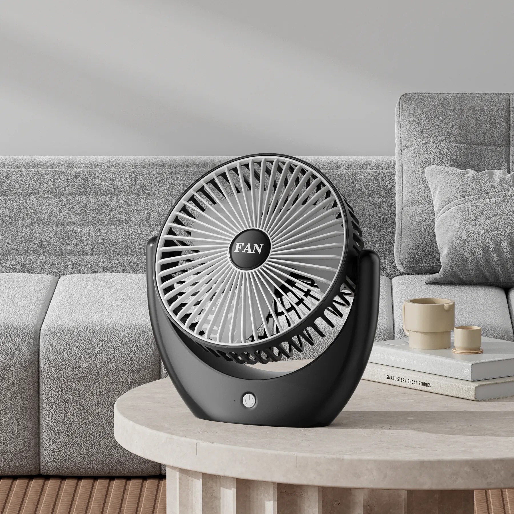 Solisca Mini USB Charging Desktop Fan Multi-Angle Air Delivery Three Speeds Quiet Table Mini Portable 3 Speed mode Build-in Battery Rechargeable-cooling blade USB Fan image 1