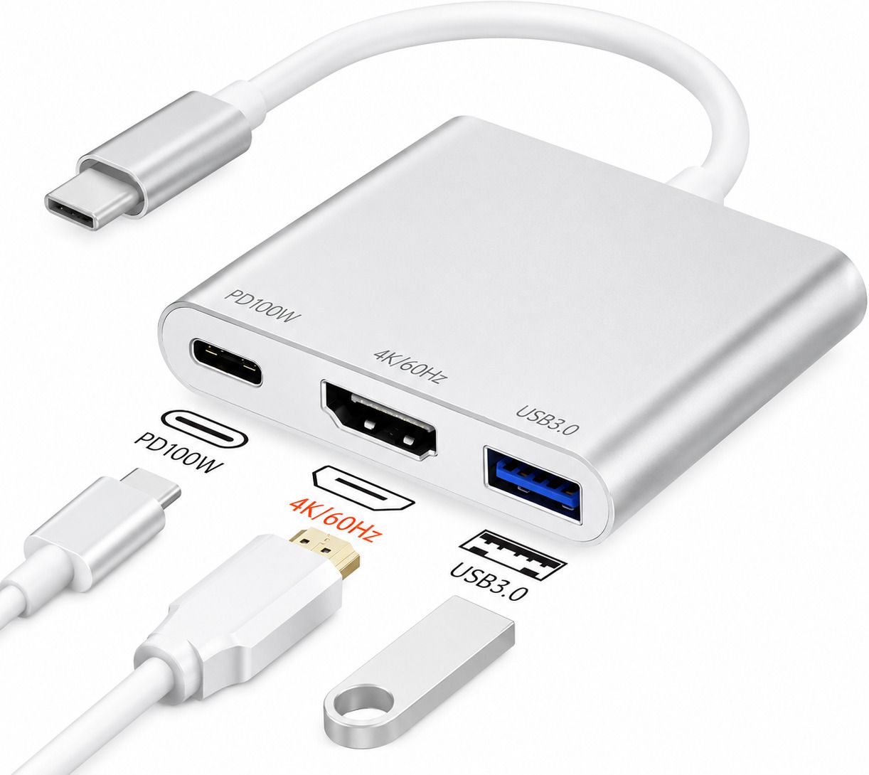 Foxne Point USB Type C to for Adapter 1080P/4K Converter Cable with USB 3.0 Card Reader-picture-13