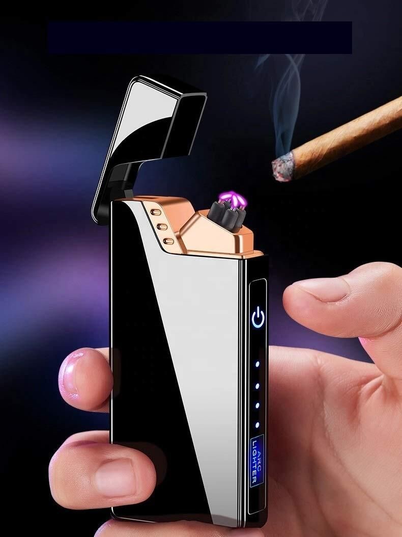 Finger Touch Switch LED Windproof Rechargeable USB Double Arc Cigarette Lighter Flint Fire Starter