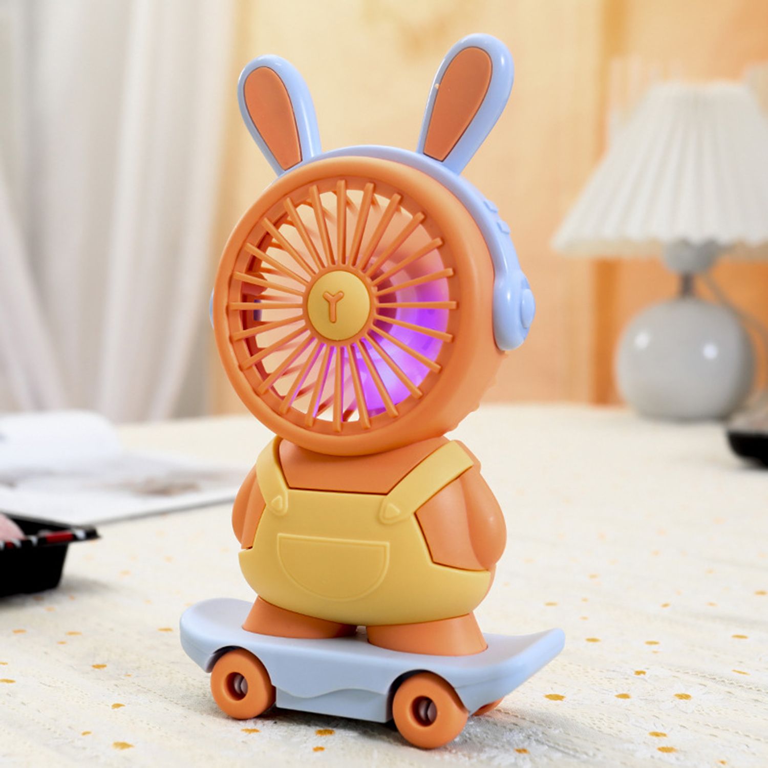 Spiaty Cute Cartoon Skateboard Rabbit Rechargeable Handheld Mini USB Fan UFAN009 USB Fan-image-37