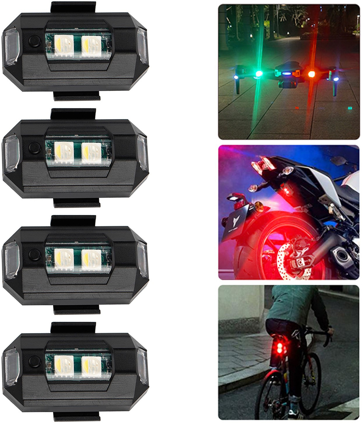 WRADER Aircraft Light for Drone Helmets Bike and Cars with 7 Different Color Lights and Flashing Mode Small LED Light Helmet and Drone (Pack of 4) Led Light image 1
