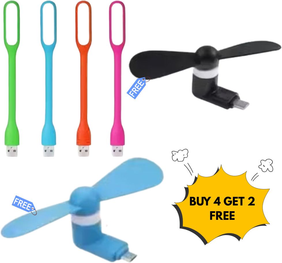 royalzonmart USB Mobile Fan + LED Light Combo – Buy 4 Get 2 Free Portable Pack USB LIGHT 4 , TYPE-C FAN 2 USB Fan-image-1