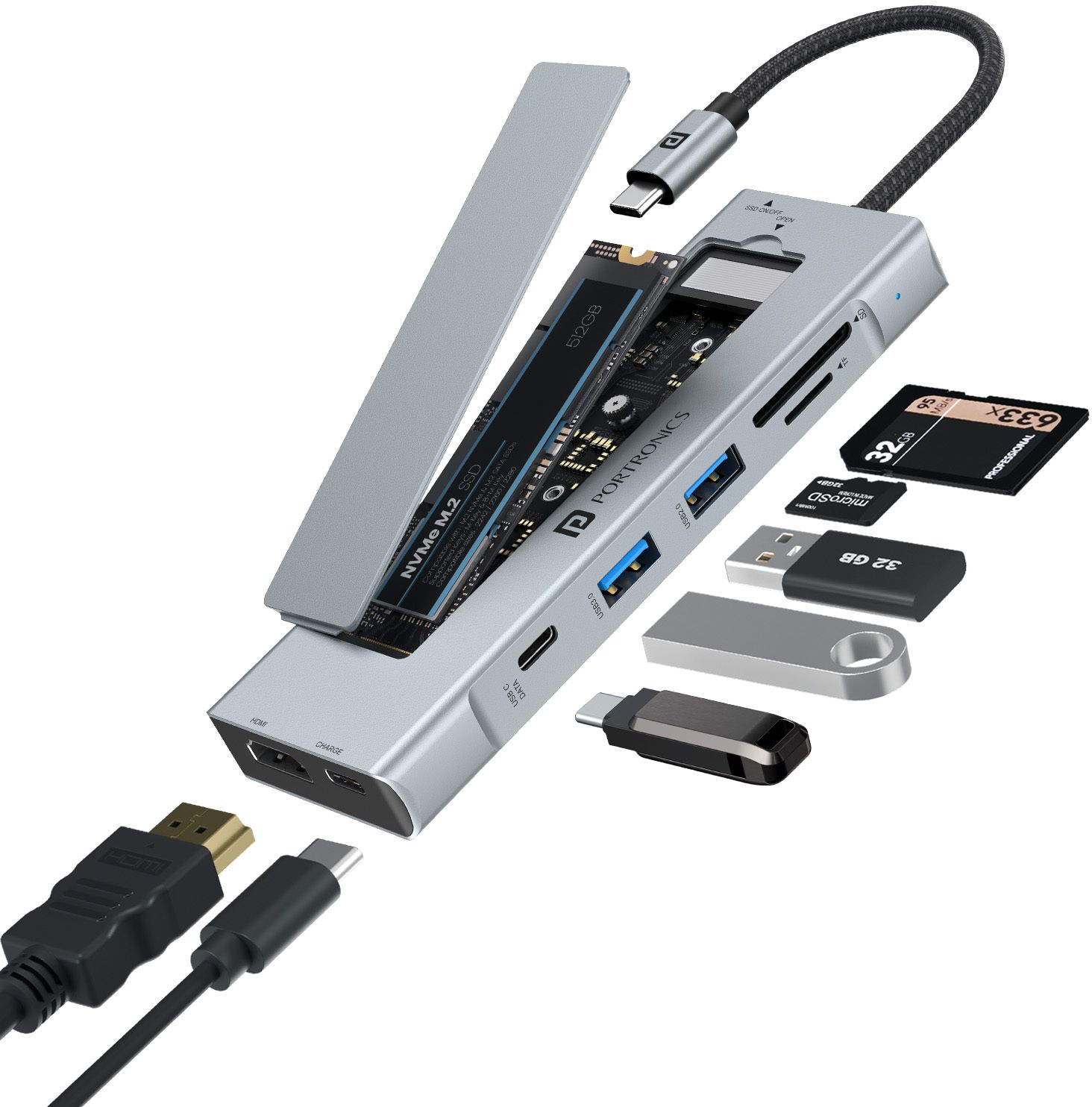 Portronics Mport Space 8-in-1 Type-C Hub, Built-in M.2 SSD Slot, 100W PD Charging, 4K HDMI USB Hub-image-4