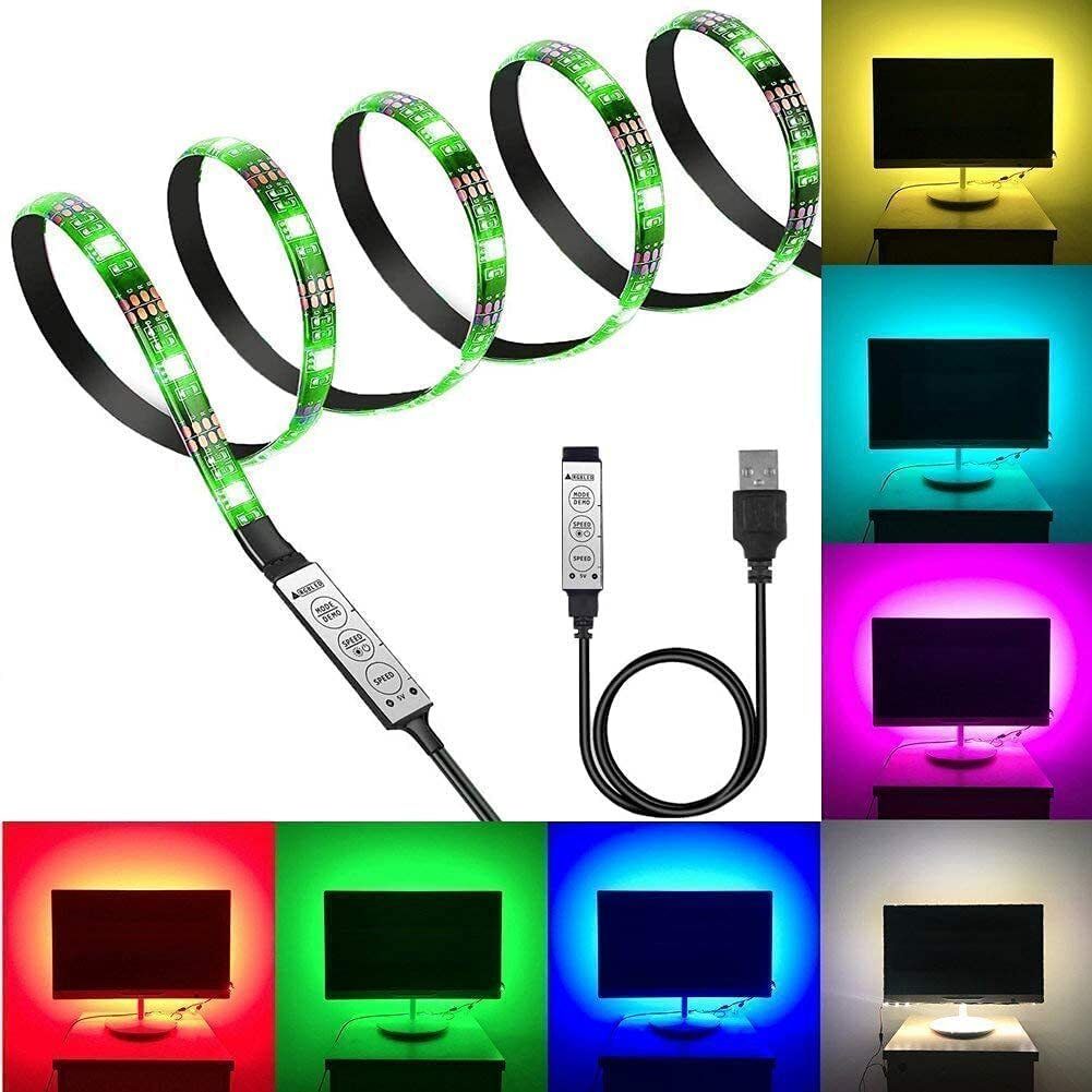 Litverse USB 5V 5050 RGB LED Flexible Strip Light Multi-Color Changing Lighting kit TV Background Lighting with Mini Controller -Pvc(1 Meter for TV's Up to 24") Led Light-image-34