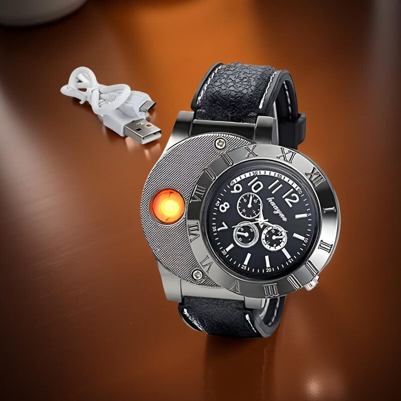 Premium Men Wrist Watch with Flameless Lighter Yes Pocket Lighter