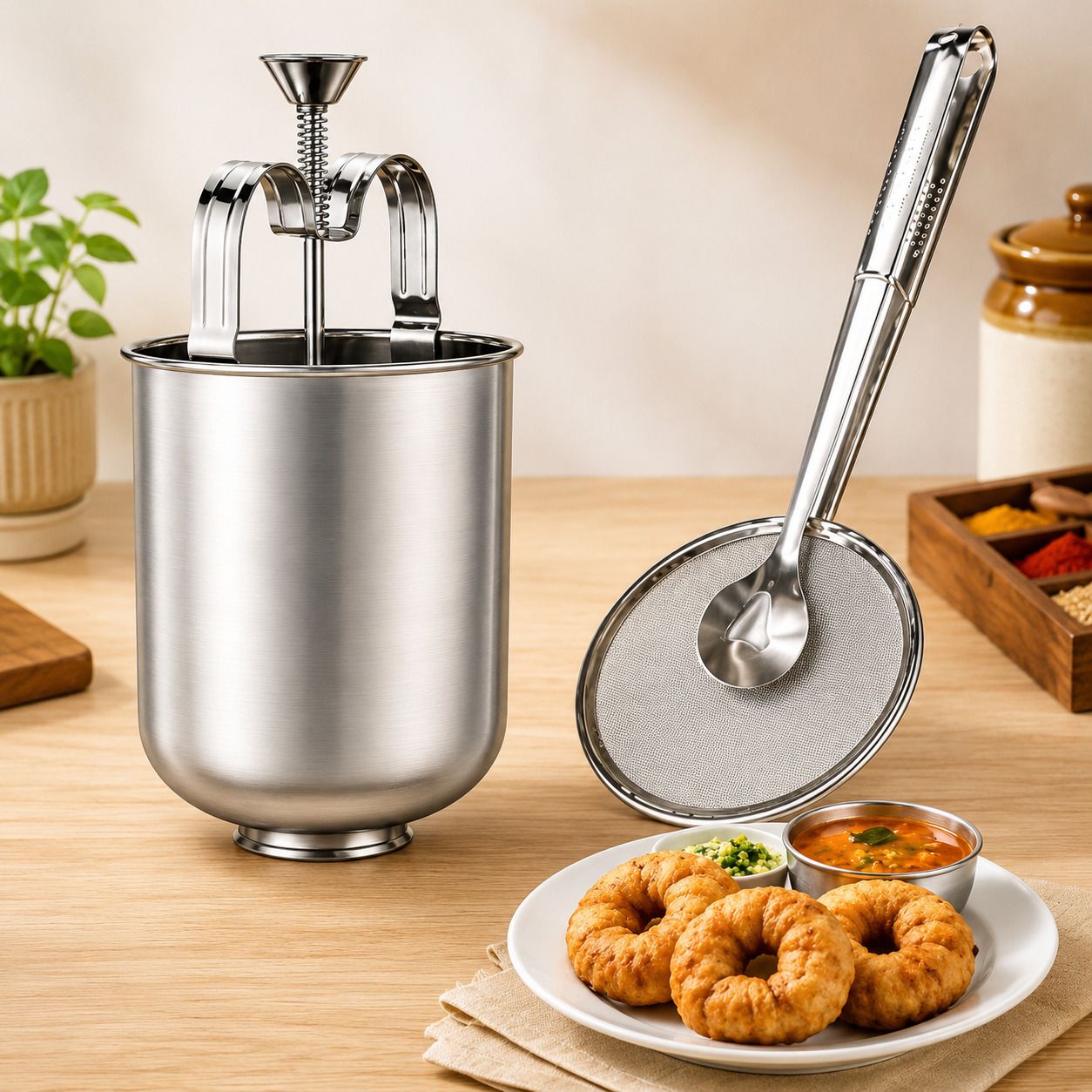 Stainless Steel Medu Vada Maker + Filter Spoon Strainer Vada Maker-image-49