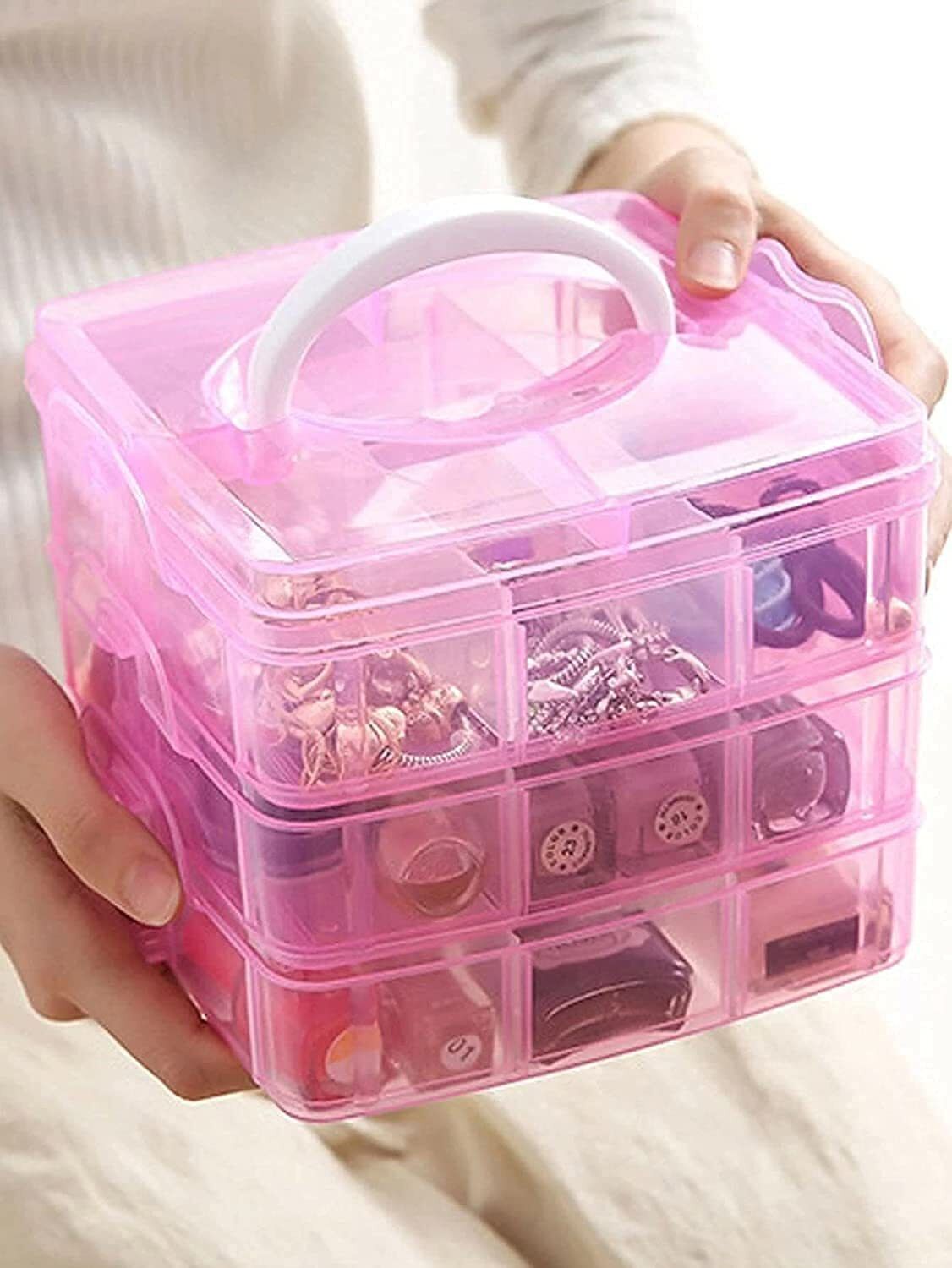 shivaansh 3-Layer 18-Grid Adjustable Jewellery,Art & Craft Organizer Multipurpose Vanity / JEWELLERY BOX / Vanity Box-picture-24