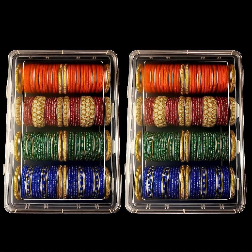 Clear Plastic Bangle Box, 4 Compartments pack 2 Bangle Organizer, Portable Storage Box, box for women, Multicolor Vanity Box