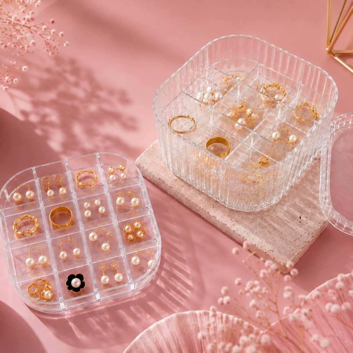 3 Layer Acrylic Jewelry Box with Lid ,Transparent Multi Compartment Organizer Multi-Grid Jewelry & Accessory Organization, Stackable & Space-Saving Storage Vanity Box-image-5
