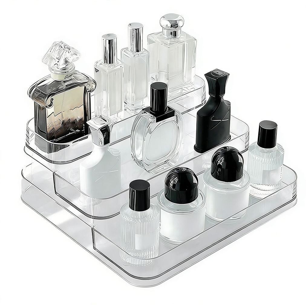 Perfume Display 3 Tier Clear Acrylic Riser Shelf for Makeup and Skincare Makeup Vanity Box-image-12