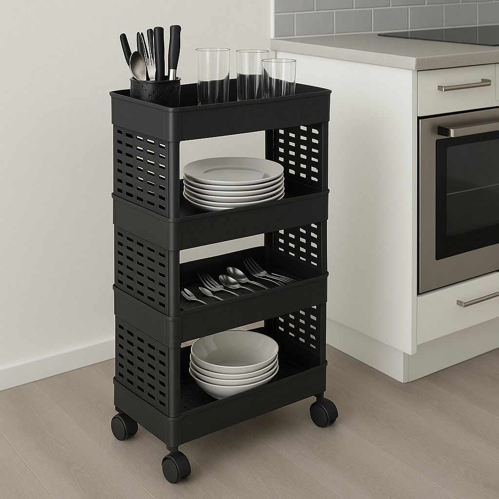 4 Compartments Foldable Plastic Dish Rack For Kitchen Plastic Kitchen Trolley-image-17