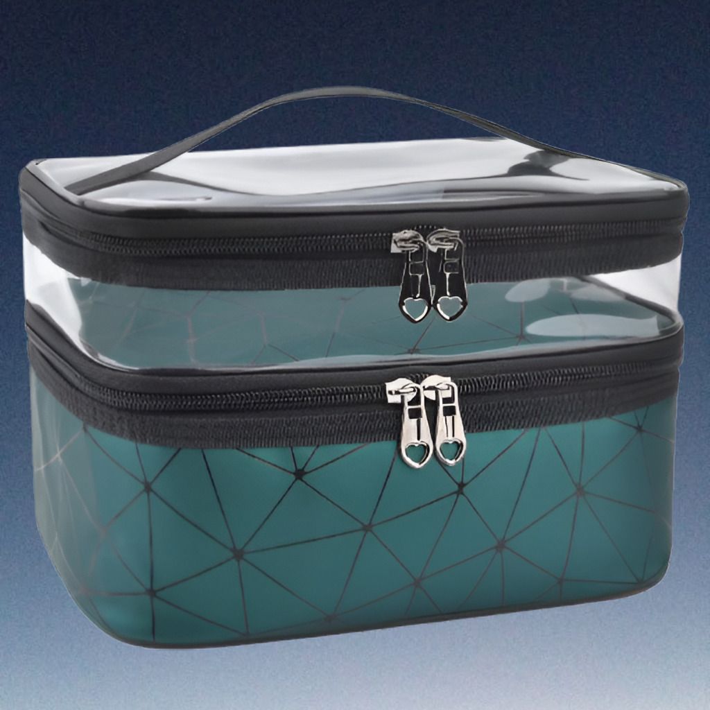 Makeup Storage Solution with Dual Zip Compartments Cosmetic Bag Pouch for Girls Vanity Box-image-1