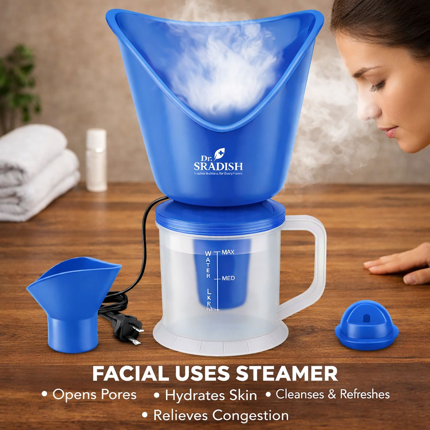 DR. SRADISH 3 in 1 Facial Steamer for Face Nano Ionic Steam Measuring Jar & Nose Attachment Vaporizer