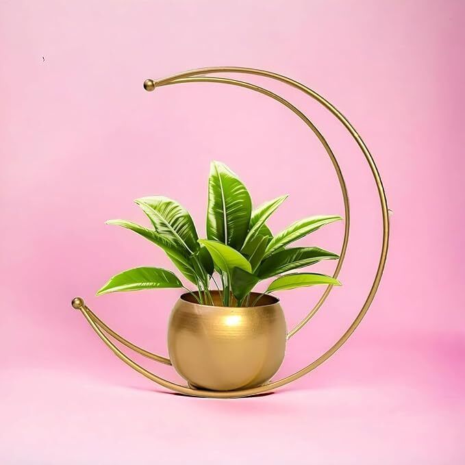 Half Moon Design Gold Metal Flower Pot Stand & Vase Iron Vase-image-1