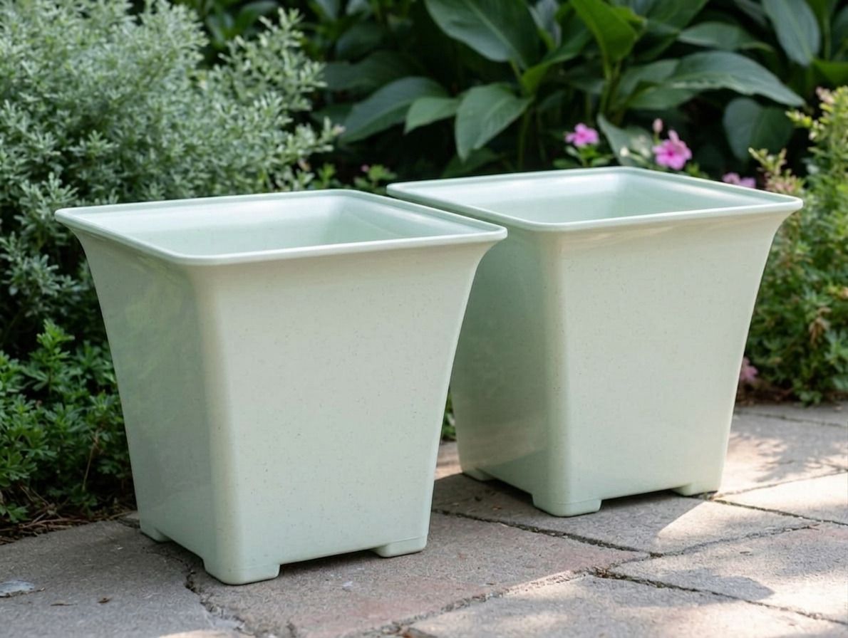 MODEN SQUARE SPECKLED GLOSSY LIGHT GREEN PLANTER POT SET OF 2 Plastic Vase-image-39