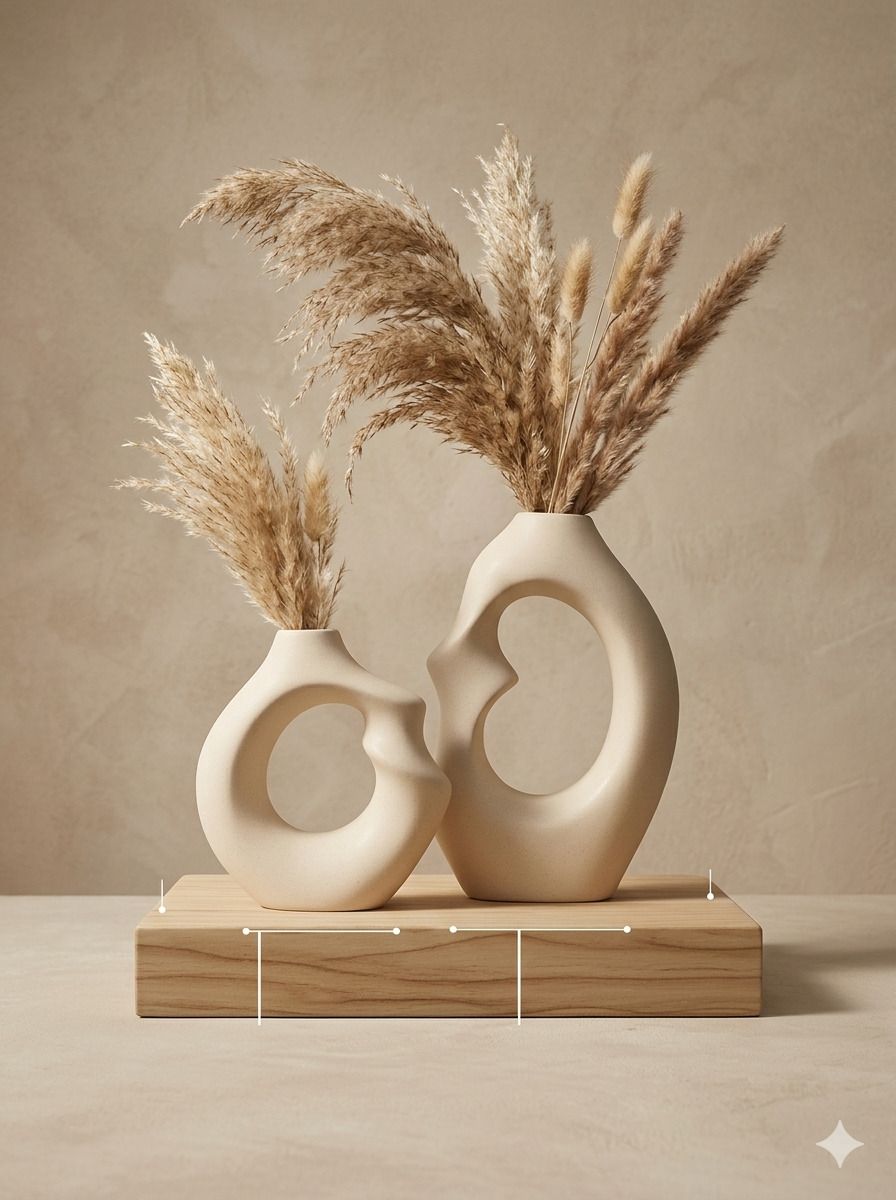 Unique White Ceramic Donut Vase 8.5 & 5.7 Inch - Set of 2 Ceramic Vase-image-3