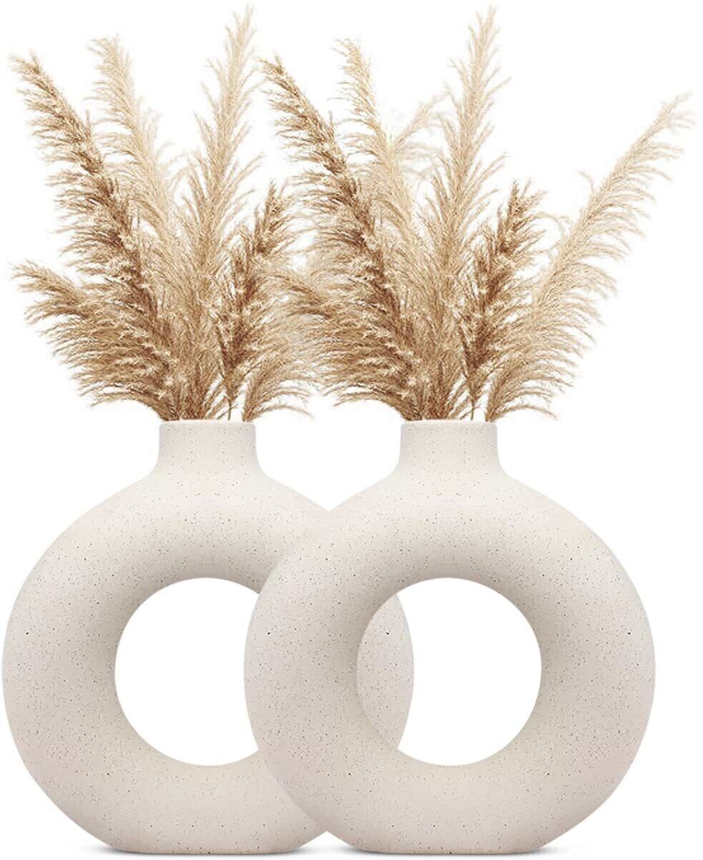 Saikara Collection Donut Shape Ceramic vases Office Desk Flower Vase Pack of 2 Ceramic Vase-image-8