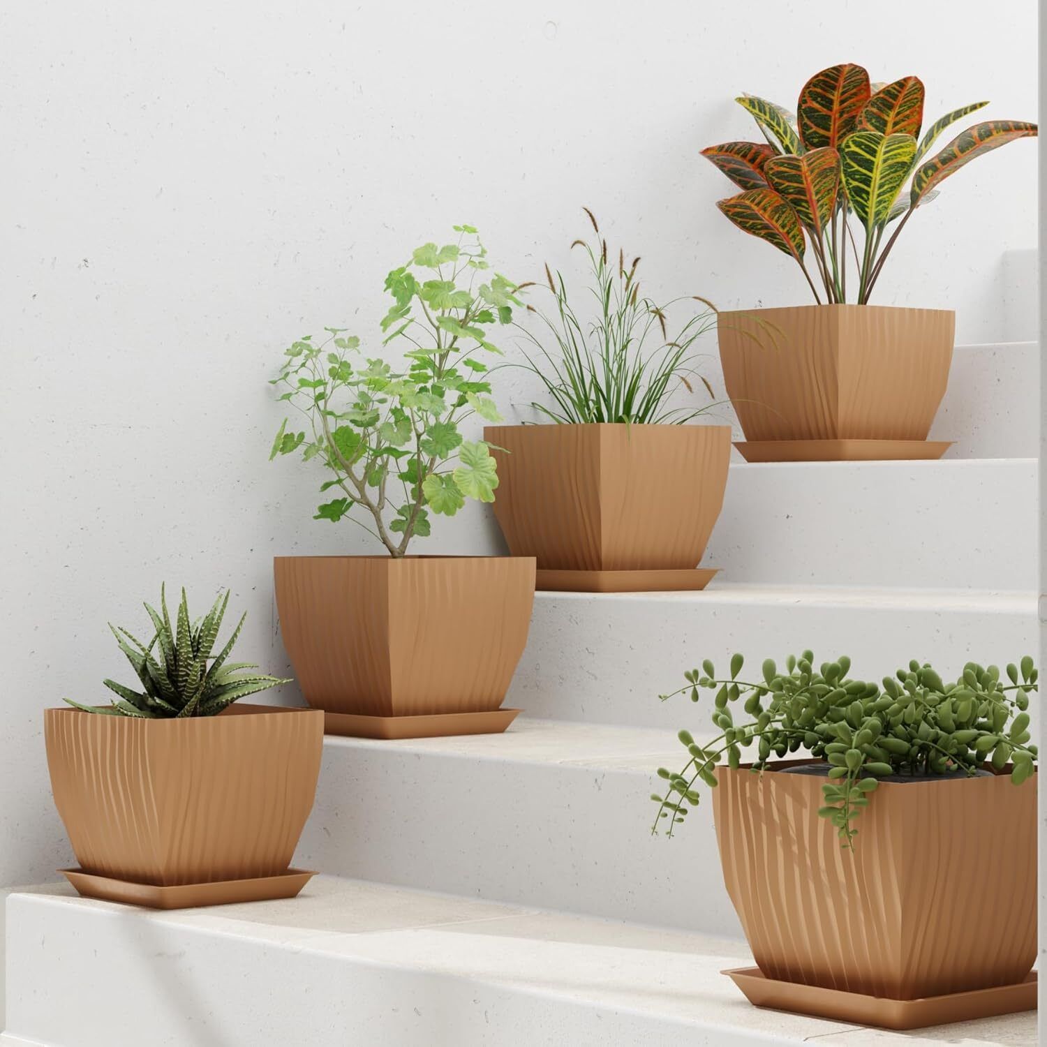 flipkart smartbuy Pack Of 5 Square Shape Wooden Flower Pot For Home Decor Plastic Vase-picture-29