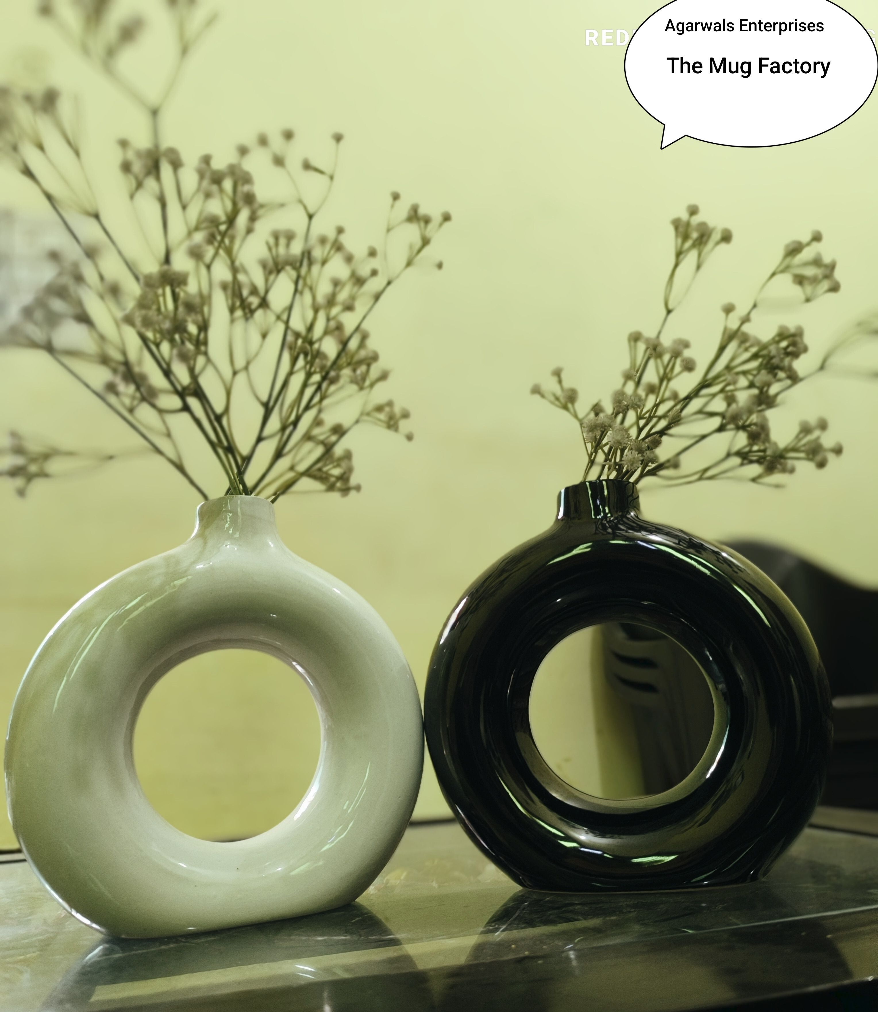 Ring Vase Set Ideal for Table (Pack of 2, Black and White) Ceramics 8 Inch Ceramic Vase-image-27
