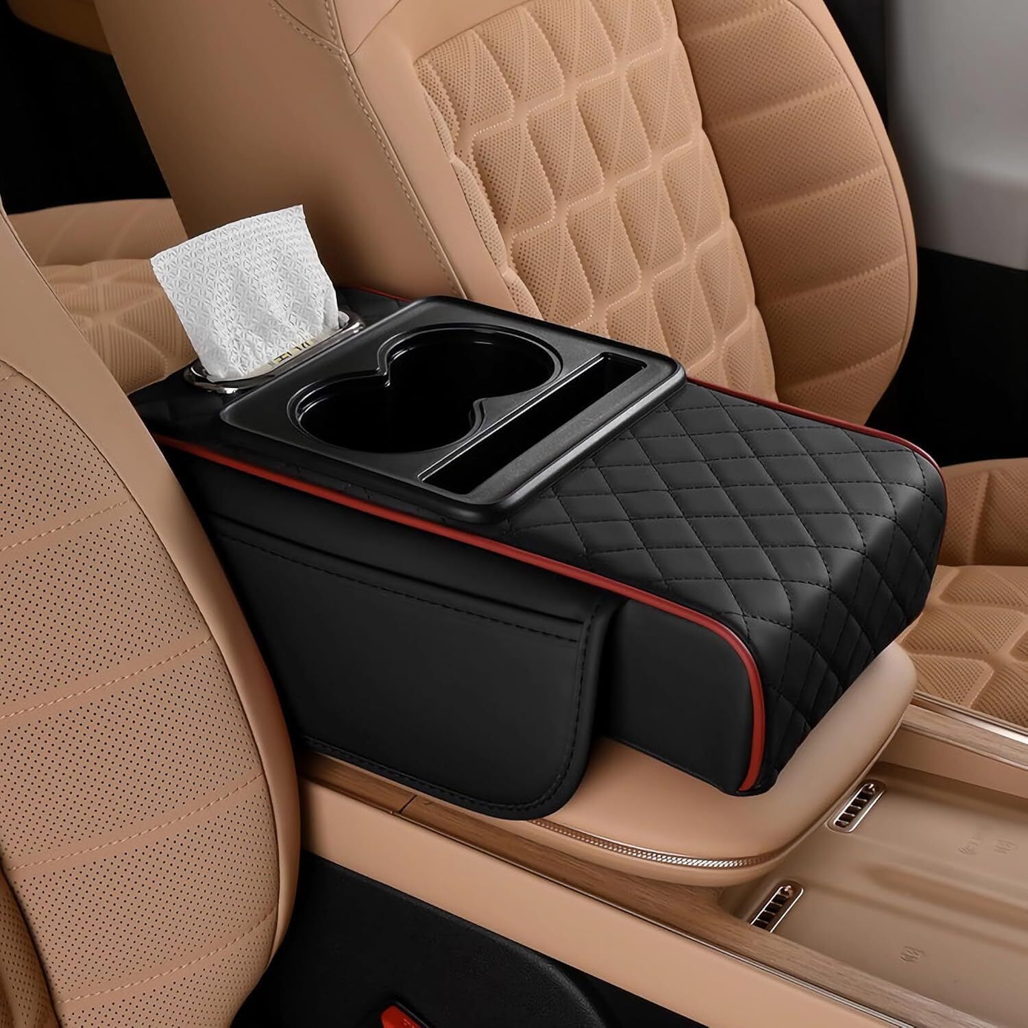 Car Armrest Pad with Cup Holder & Console Organizer Cushion, 5 in 1 Car Armrest Cover-image-19