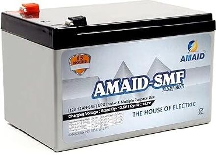 AMAID 12V 12AH at SMF UPS-Emergency Battery for Use in UPS/Solar And All Multiple Use 12 V Offline/Standby Tower Model UPS 2 Outlet Plugs-image-42