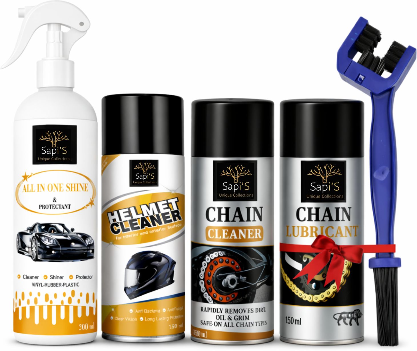 sapi's All in One Polish 200 ml, Helmet Cleaner 150 ml, Chain Lube & Cleaner & Brush Vehicle Brake Cleaner-picture-44