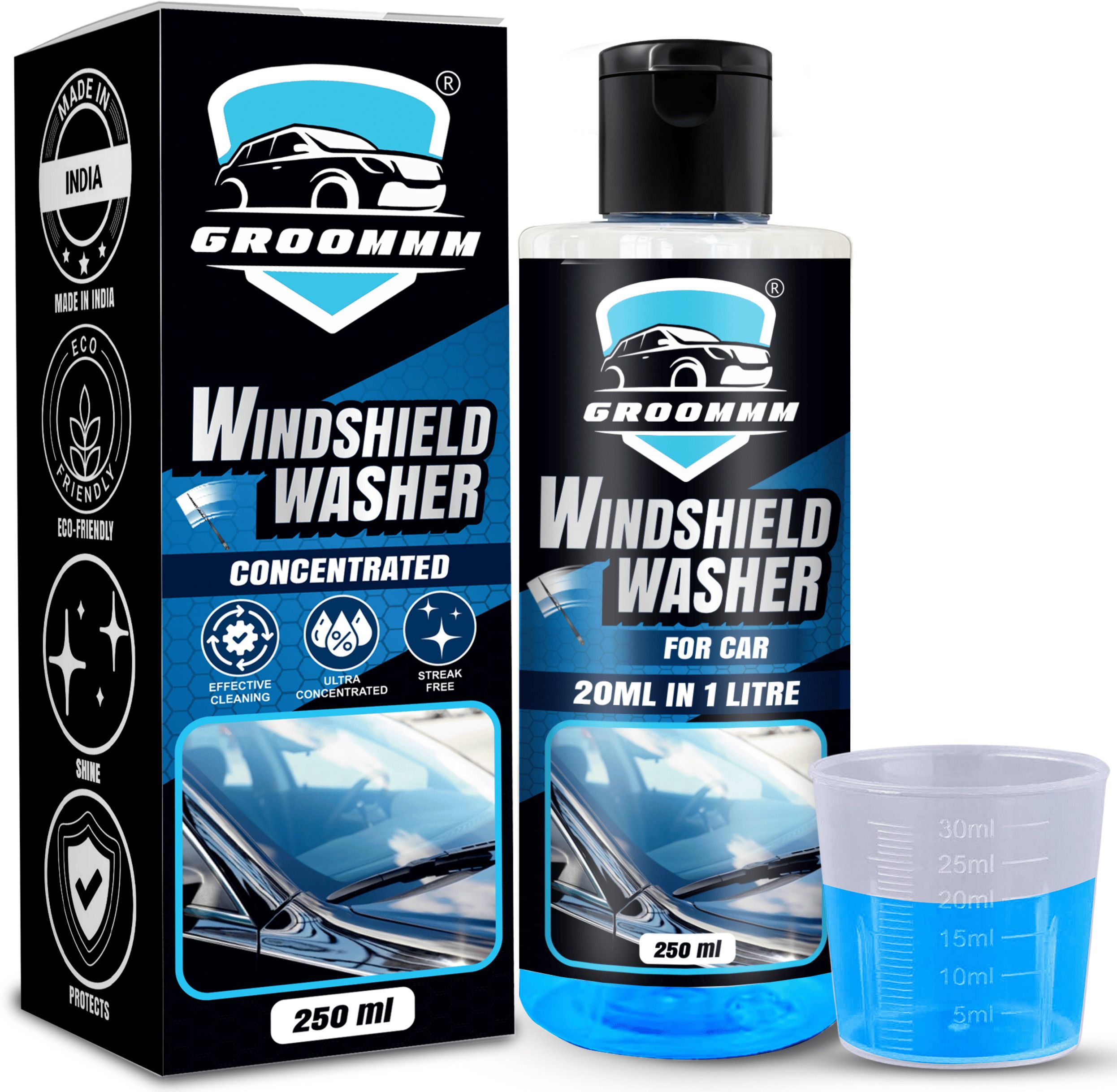 Windshield Washer Fluid For Car 250ML | Highly Concentrated-( 20ML in 1L Water) Liquid Vehicle Glass Cleaner-image-38