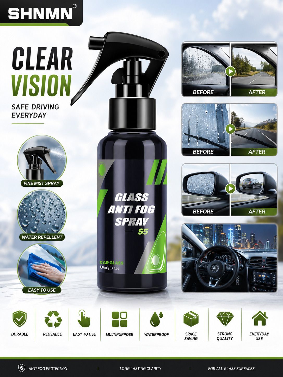 shnmn Anti Fog Spray water repellent for car glass cleaner Vehicle Interior Cleaner Liquid Vehicle Glass Cleaner-picture-21