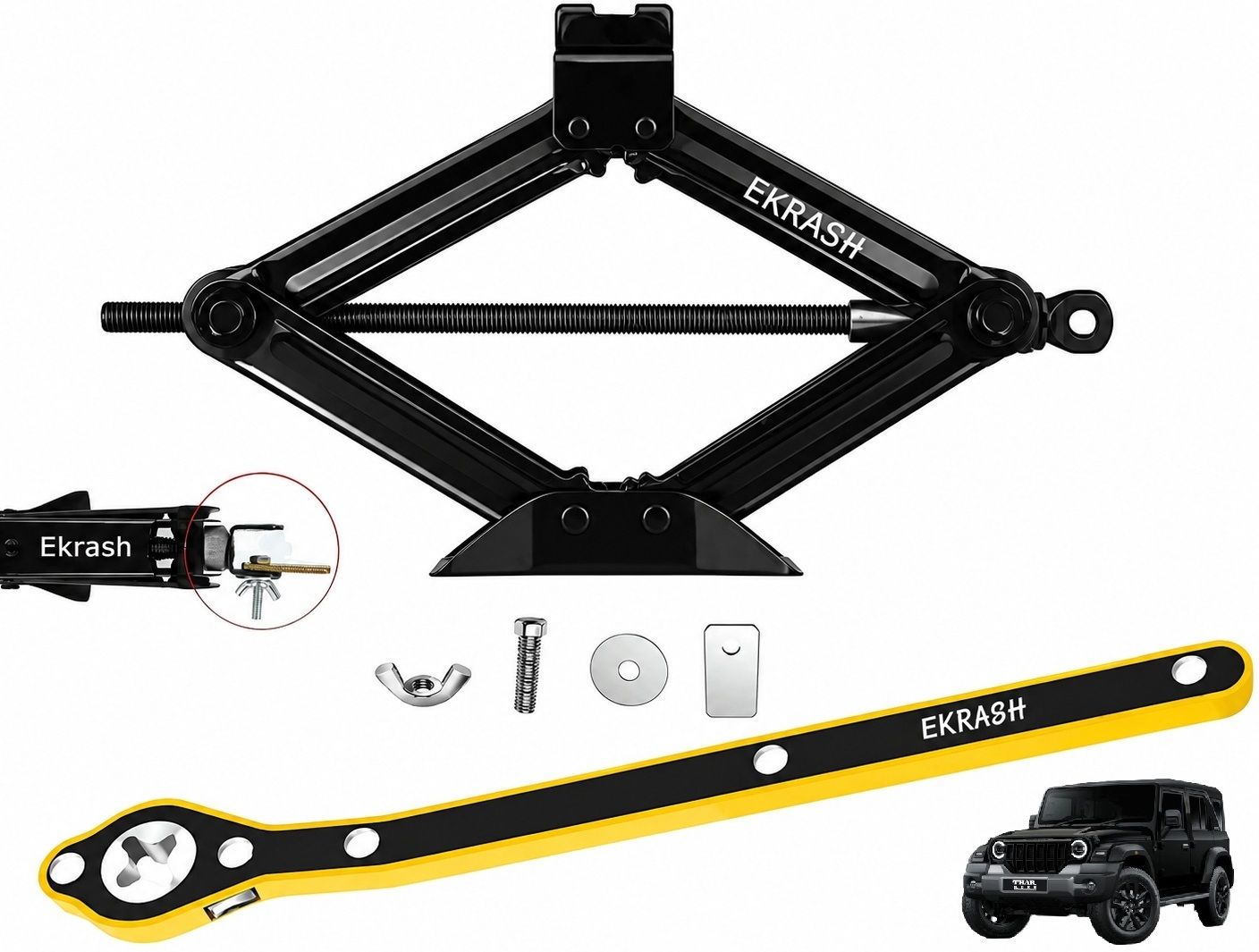 ekrash 3 Ton Black Manual Scissor Jack with Ratchet for Hatchback, Rikshaw /Auto, Car Vehicle Jack-picture-28