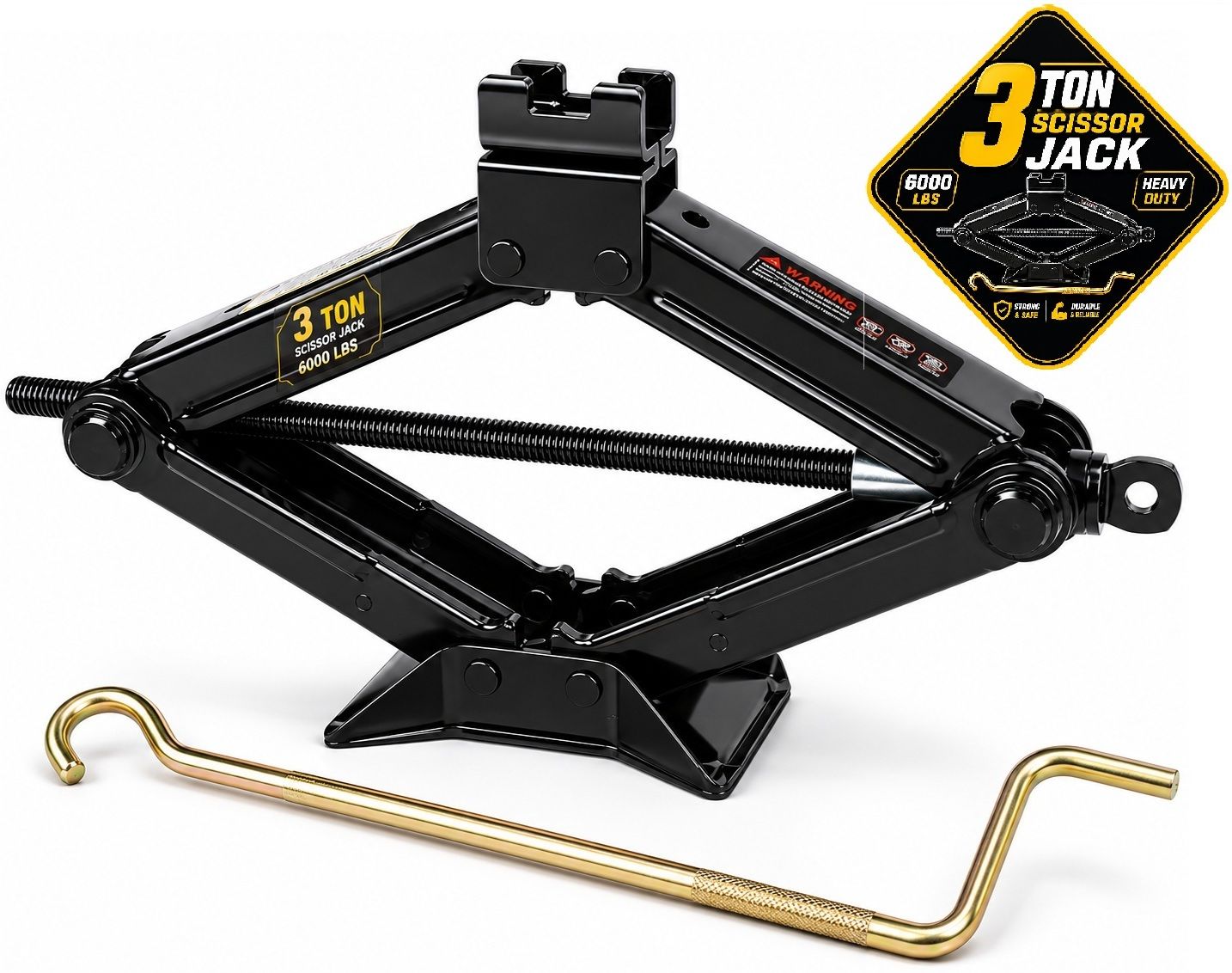 ekrash Black 3 Ton Manual Scissor Jack for Hatchback, Sedan, Suv /Car, Auto with Rod Vehicle Jack-picture-42