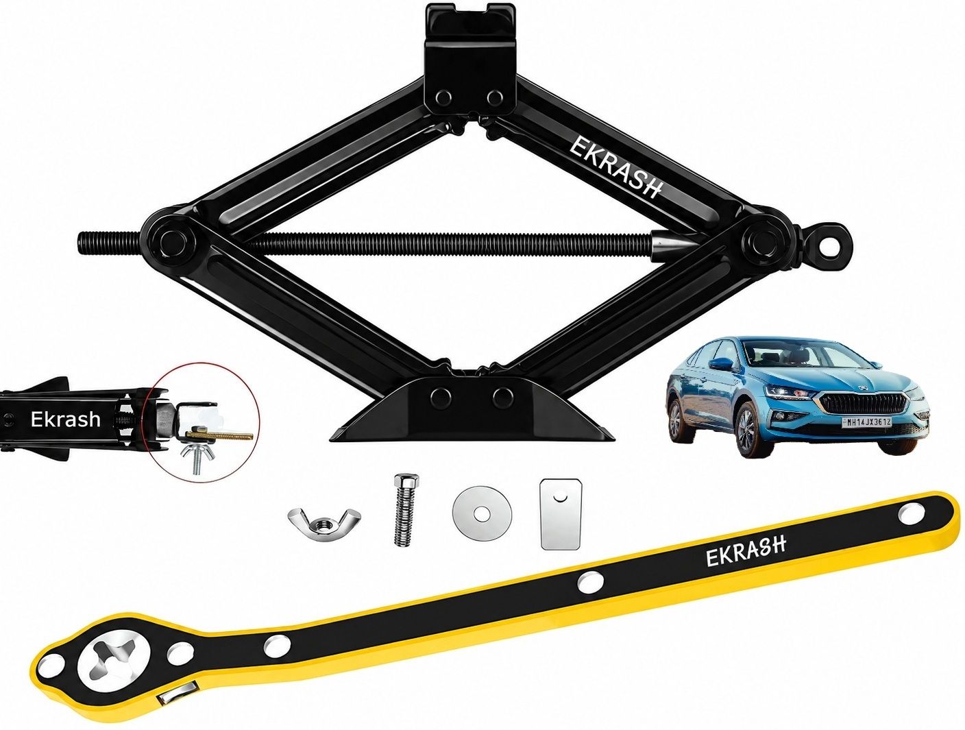 ekrash Black 3 Ton Manual Scissor Jack with Ratchet for Hatchback, Rikshaw /Auto, Car Vehicle Jack-picture-47